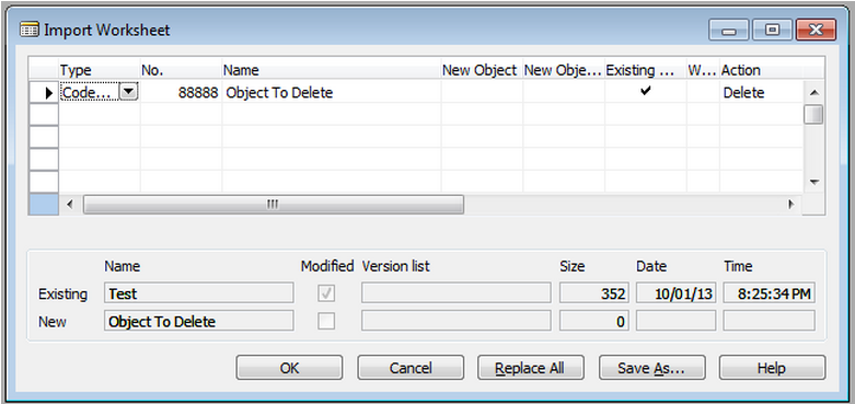 How to Delete Objects Import Worksheet Step 5: Import of empty object