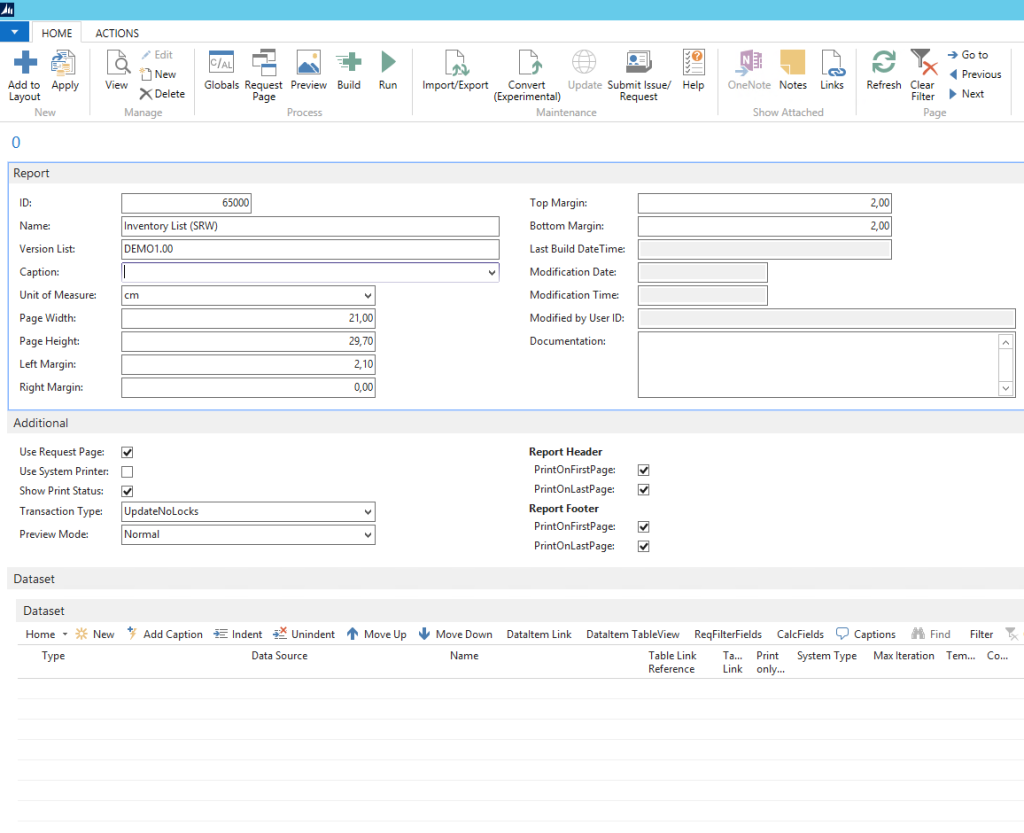 To get started with the Dynamics NAV Inventory List report, create a new report in the Simplanova Report Wizard.