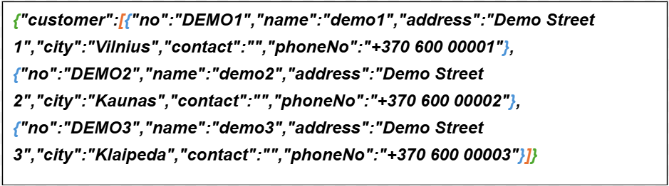 JSON in Business Central structure example